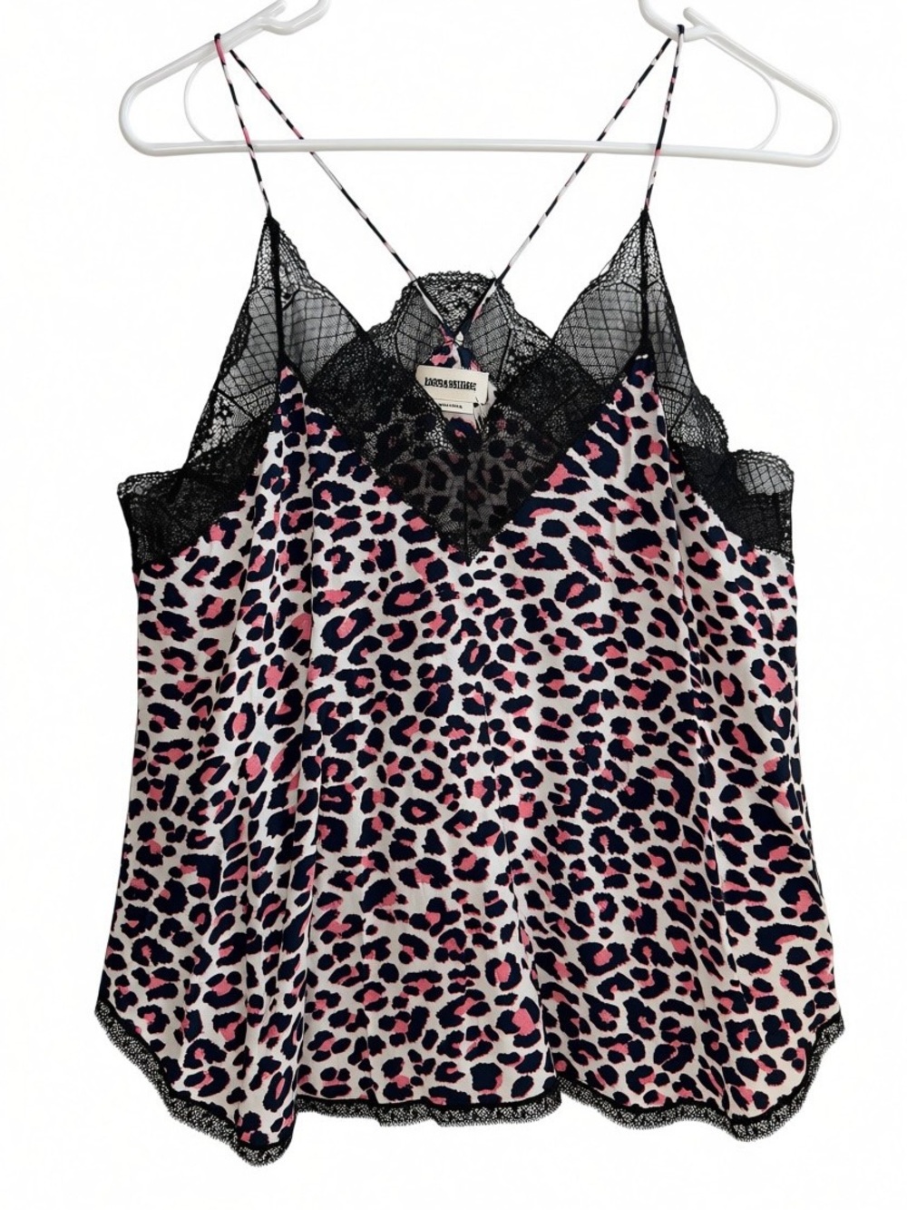 Zadig & Voltaire Christy Print Top Ecru Leopard Lace Cami Size Small NWT
